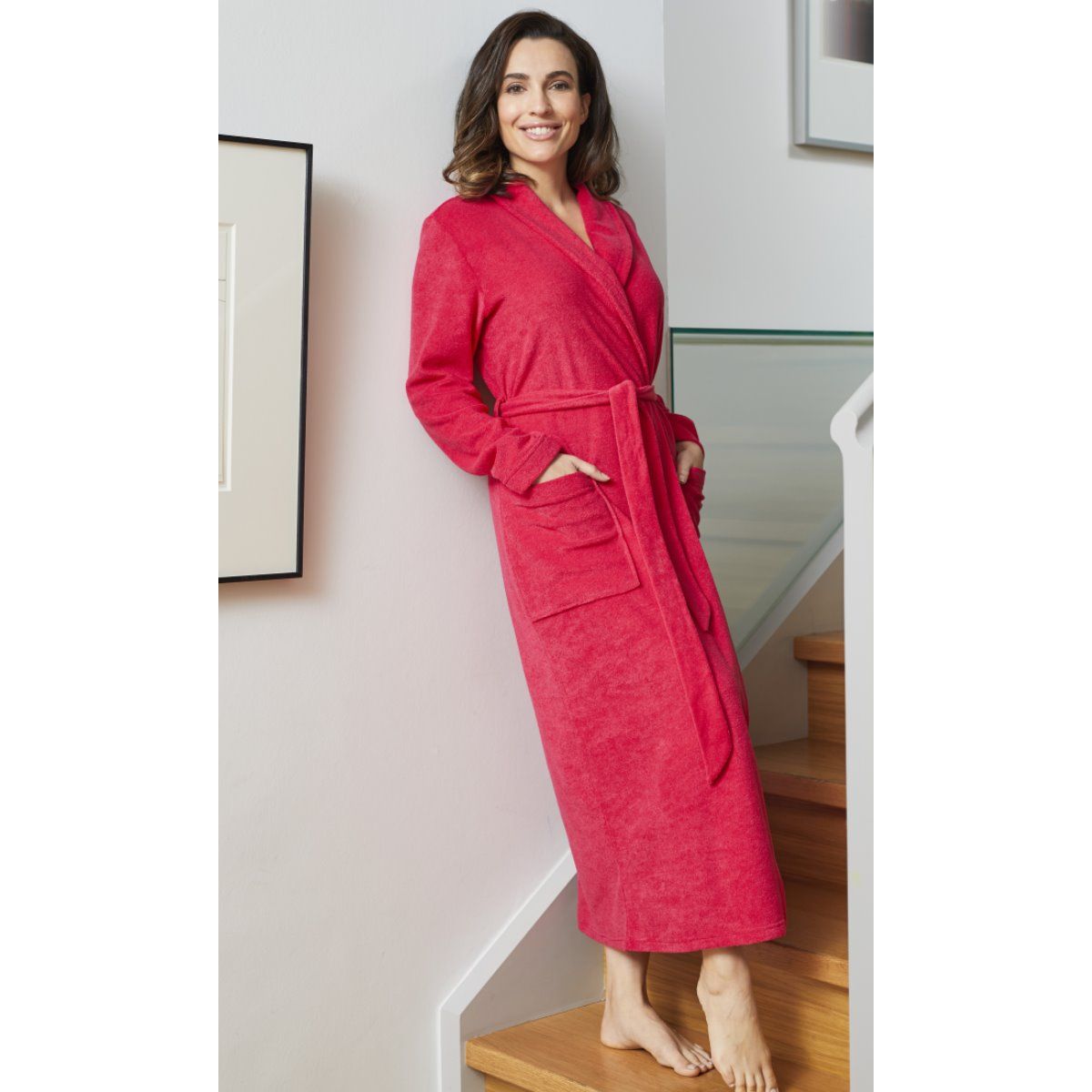 Lange badjas Ringella karmijnrood | eenvoudig online | Gratis verzending | Snel in | Online de mooiste pyjama's, nachthemden, ondermode en meer