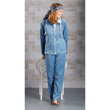 Blauw velours huispak dames Pastunette